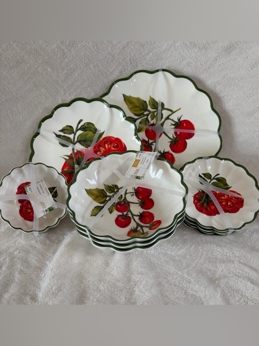 NWT House & Garden Tomatoes Melamine 20 PC Scalloped Dinnerware Set